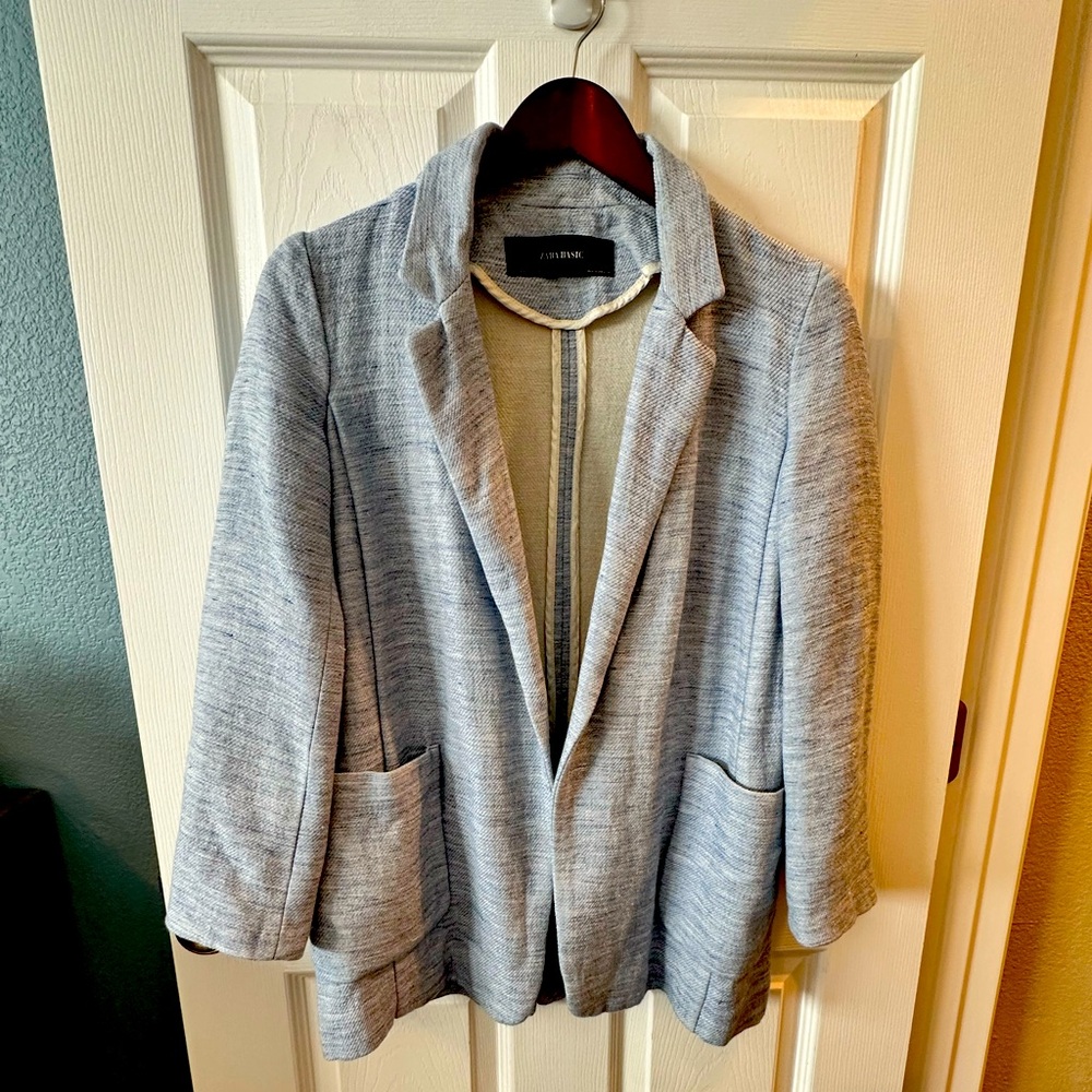 Zara Basic boyfriend linen blazer - bluish color - Size XS
